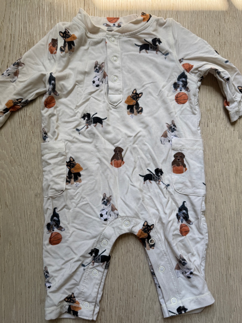 Angel Dear Cream Baby Hat with Brown and Orange Dog Print